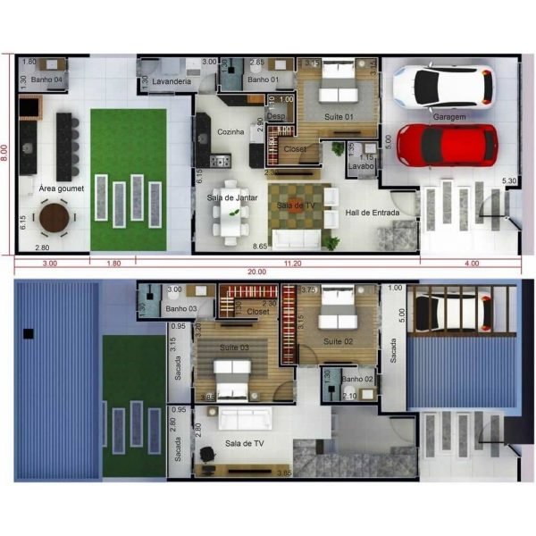 PLANOS DE CASAS 8X20